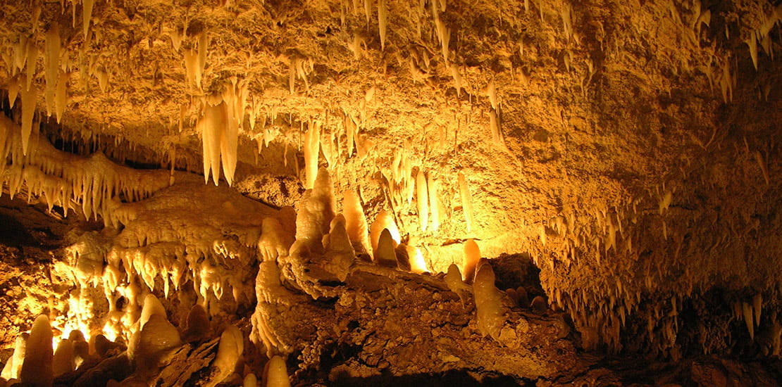 Inside Harrison's Caves adorned by stalactites and stalagmites, Barbados